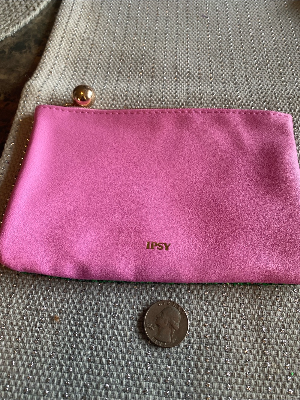 ipsy Bright Pink Cosmetic Pouch with Gold Accent